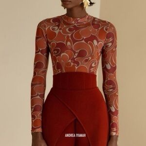 Andrea Iyamah Red and Brown Abstract Bodysuit